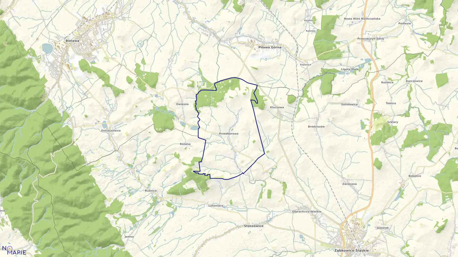 Mapa obrębu PRZEDBOROWA w gminie Stoszowice