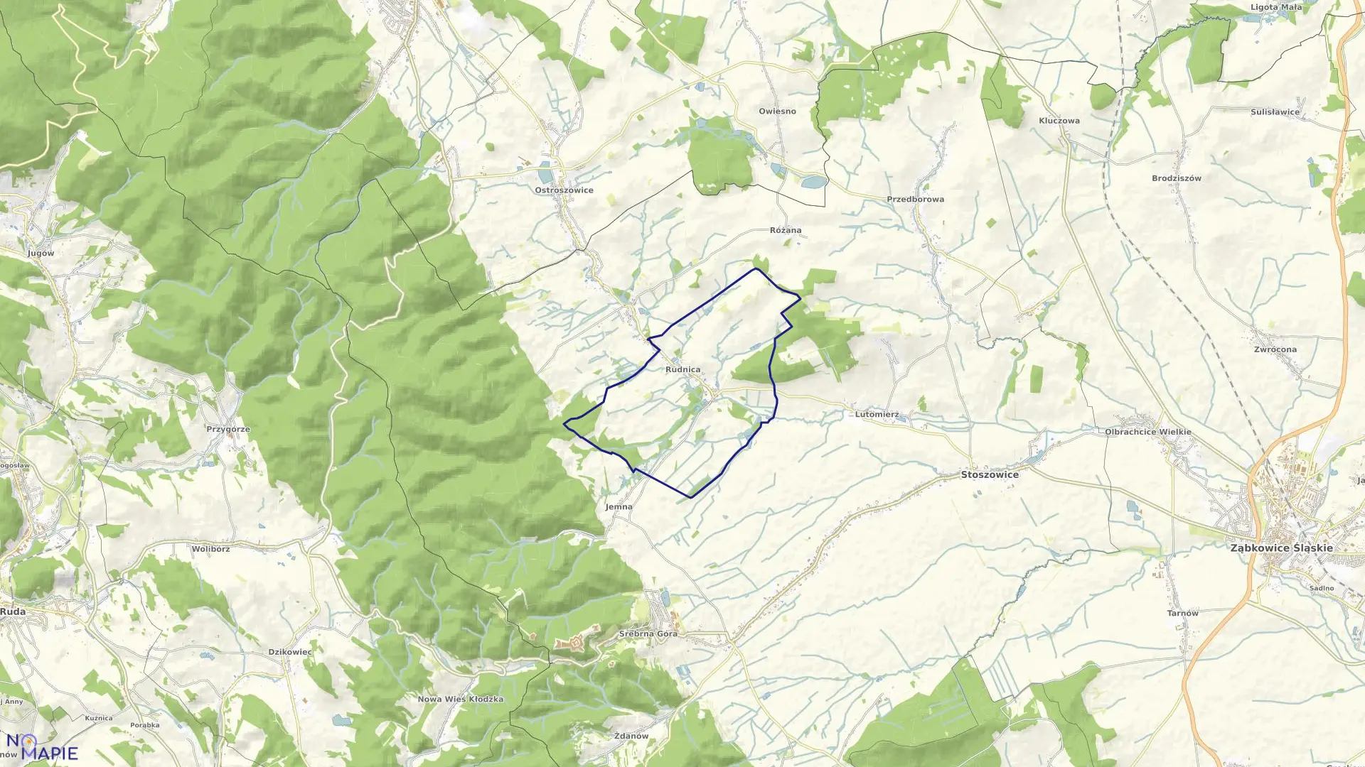 Mapa obrębu RUDNICA w gminie Stoszowice