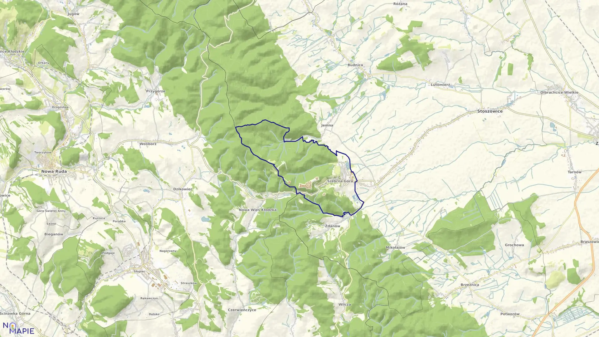 Mapa obrębu SREBRNA GÓRA w gminie Stoszowice